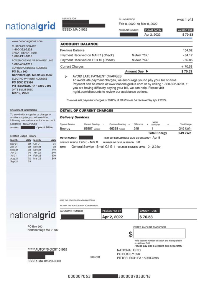 Sample Residential National Grid Bill
