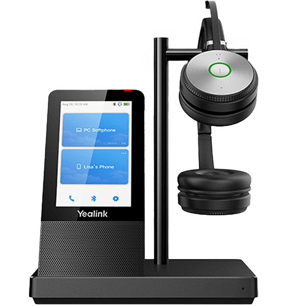Yealink WH66 dual-ear wireless headset with touchscreen base and DECT connectivity