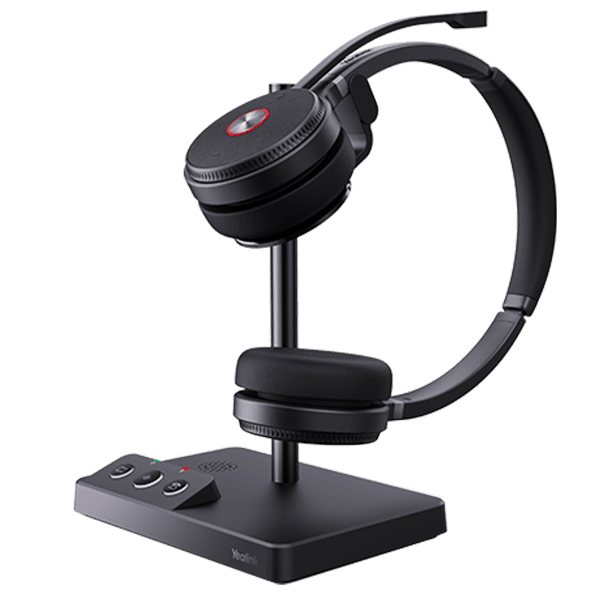 Yealink WH62 dual-ear wireless DECT headset with charging base for office use