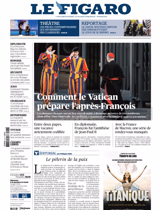 Une du journal Le Figaro sur l'actualité du Vatican et du Pape François.