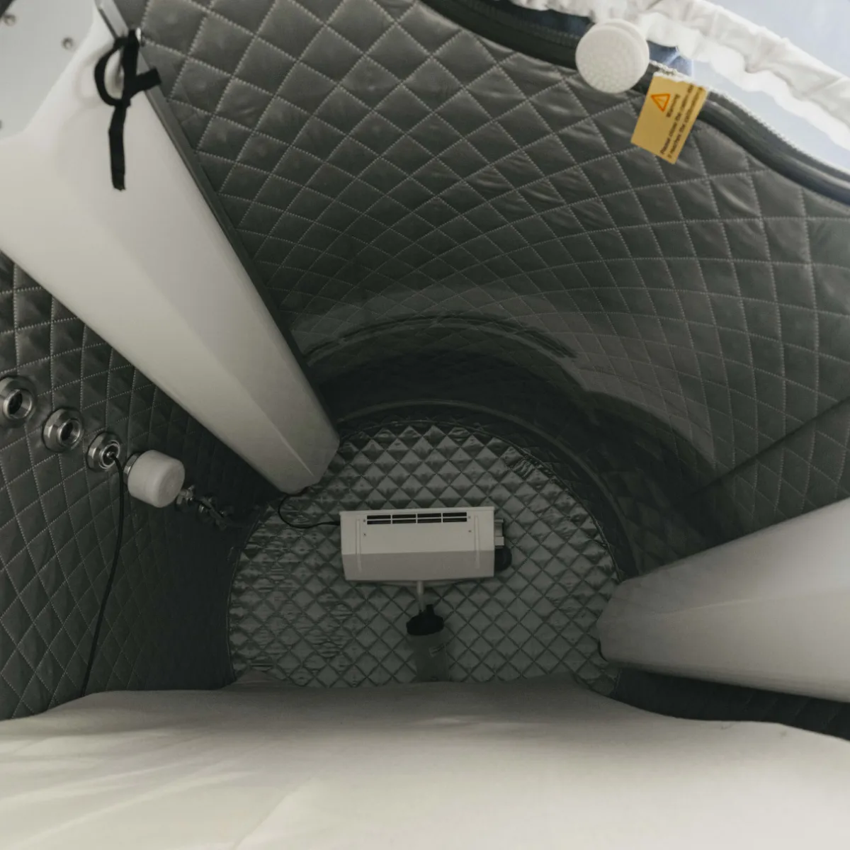 Hyperbaric House's medical 2.0 ATA hard-shell exterior shot showing the space available during therapy