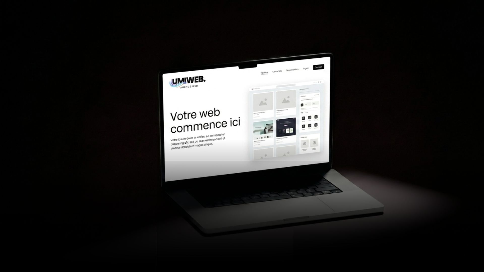 un ordinateur ouvert dans le noir qui montre a qui s'adresse la Landing page Chez Umiweb