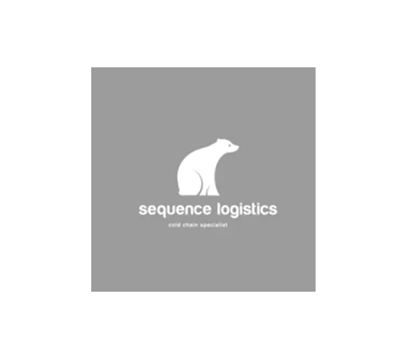 Sequence Logistics logo featuring a white polar bear sitting above the company name and tagline 'cold chain specialists' on a gray background.