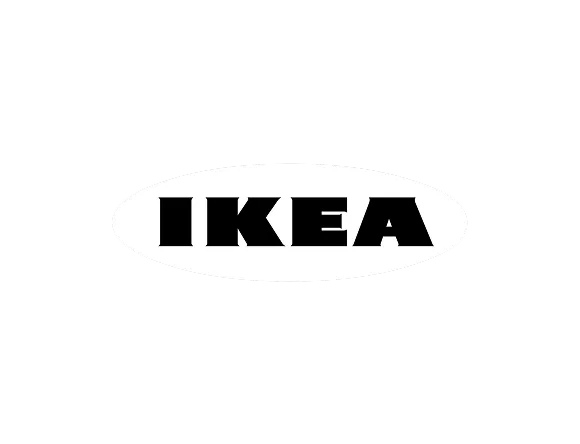 IKEA brand name in bold black letters inside a white horizontal oval on a black background.