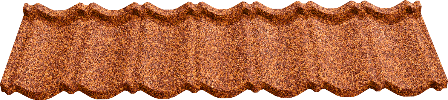 Orange-brown textured ceramic roof tile with a wavy pattern.