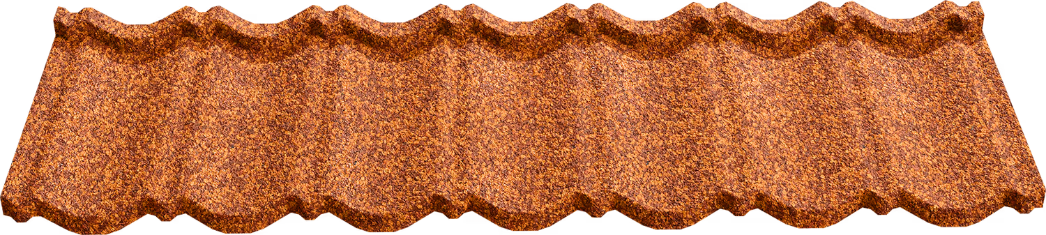 Orange-brown textured ceramic roof tile with a wavy pattern.
