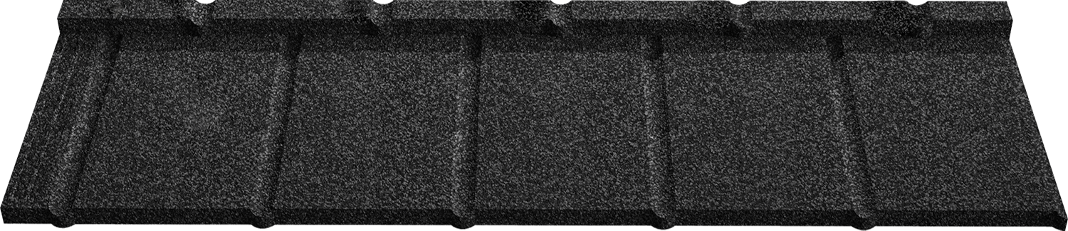 Black textured roof shingles with granular surface and rectangular overlapping design.