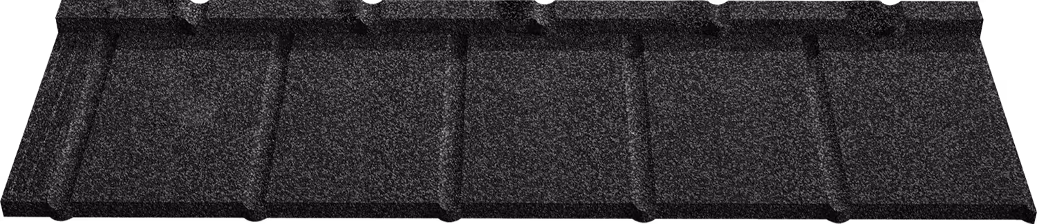 Black textured roof shingles with granular surface and rectangular overlapping design.