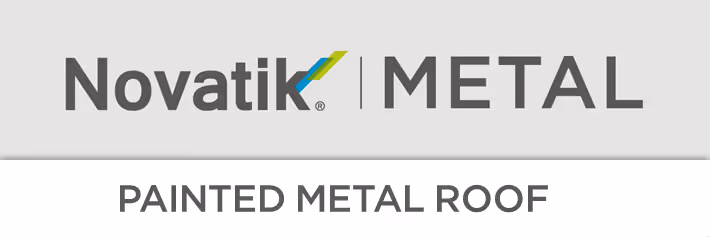 Novatik METAL logo with text 'PAINTED METAL ROOF' below on a gray background.
