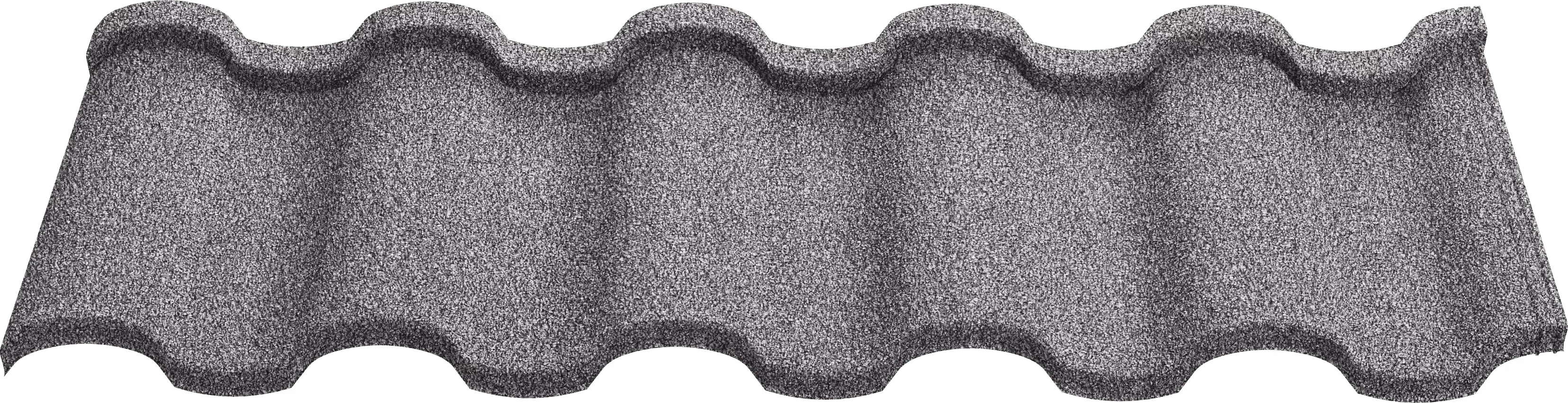 Gray stone-textured roofing tile with a wavy, curved pattern.