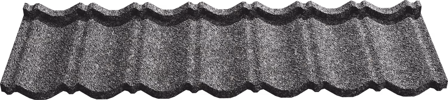 Silver-gray textured roofing tile with a wavy, corrugated pattern.