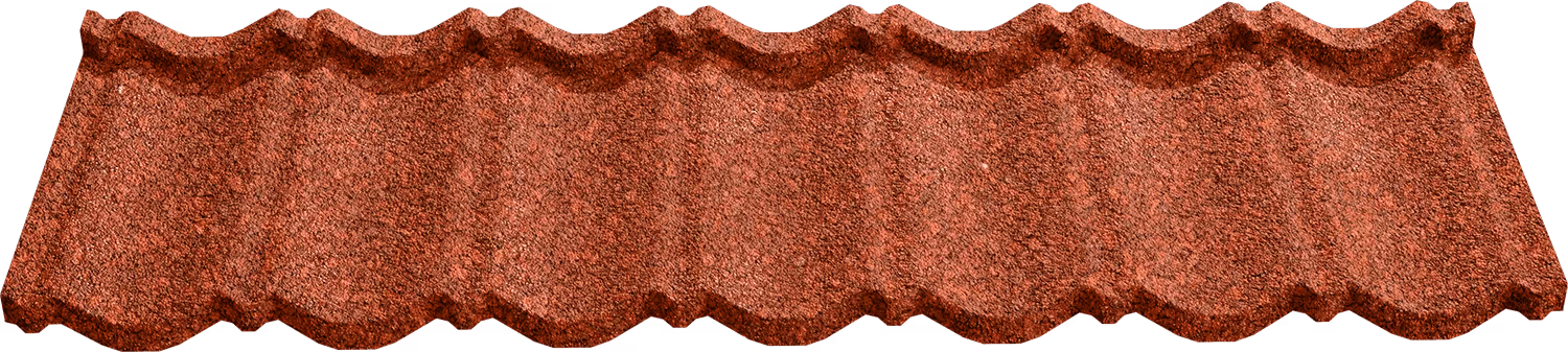 Red clay textured roofing tile with a wavy pattern and rough surface.