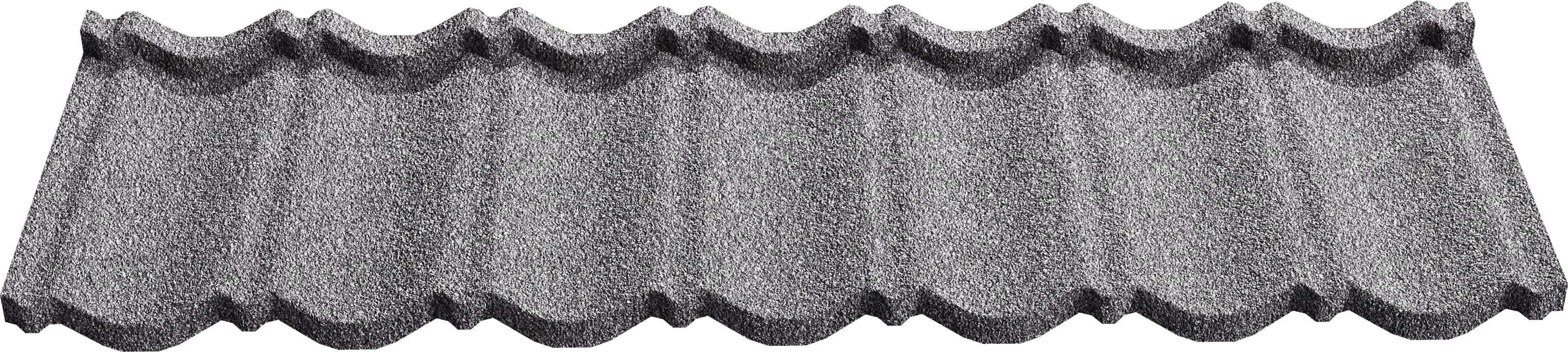 Corrugated graphite metal sheet with textured, wave-like ridges on black background.