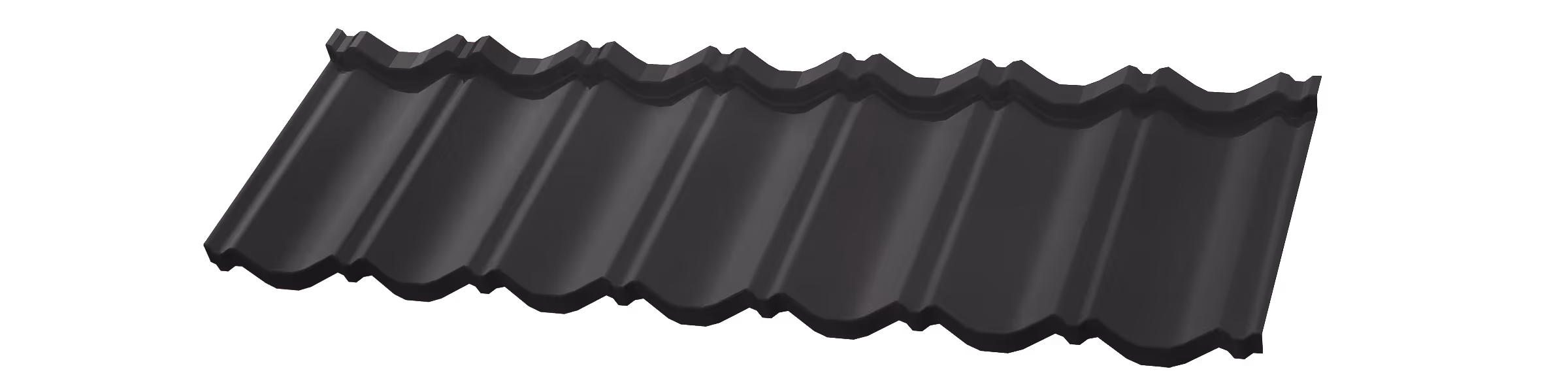 Black metal roofing sheet with classic wave pattern and matte finish.