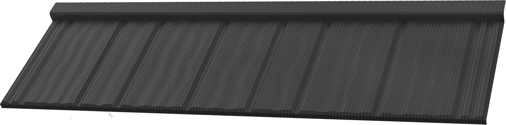 Matte black corrugated metal sheet panel with a ribbed texture.
