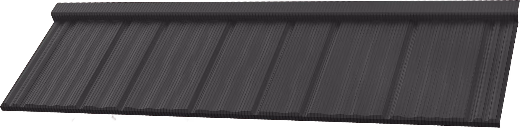 Matte black corrugated metal sheet panel with a ribbed texture.