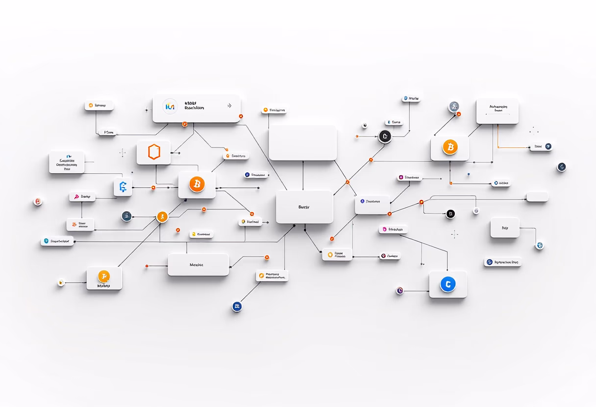 image of a digital diagram or flowchart (for a blockchain and cryptocurrency)