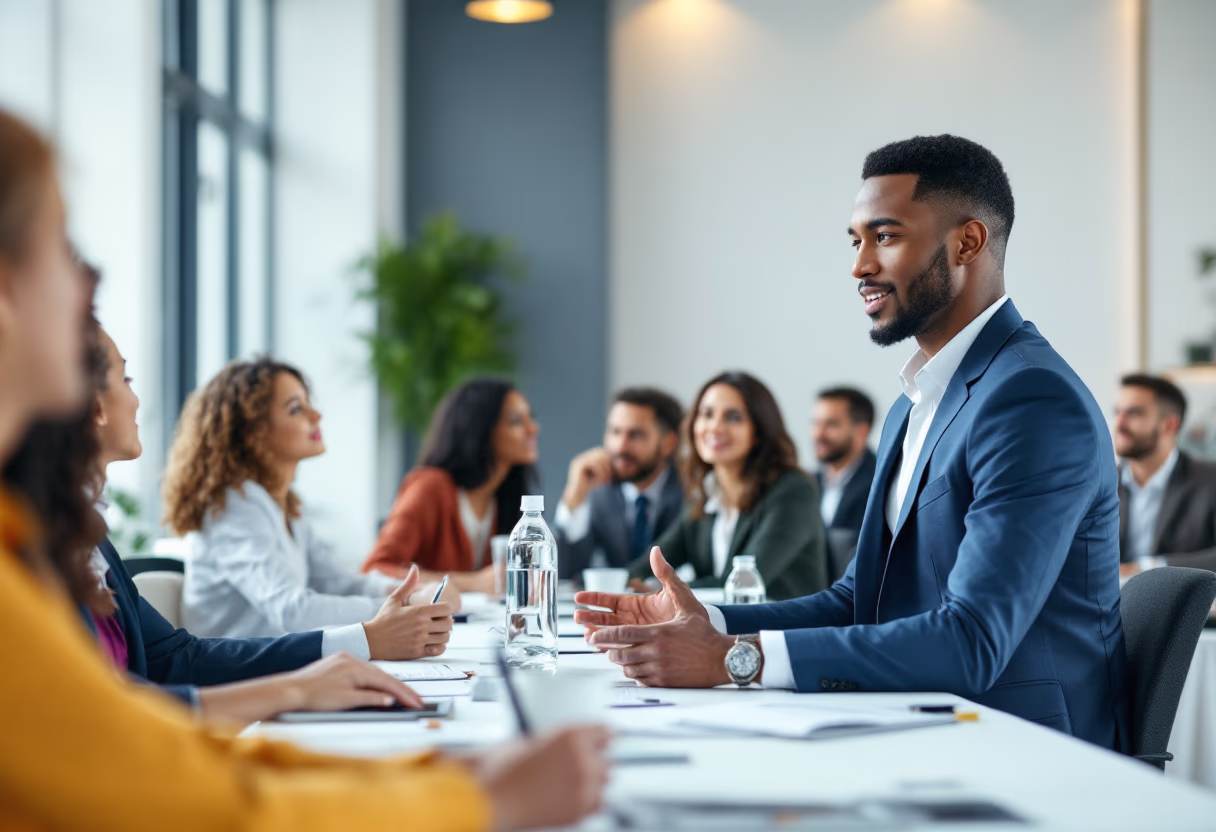 dynamic presentation scene at an insurance agency seminar