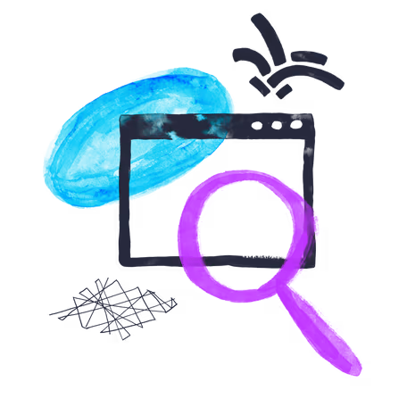 Search icon is placed over a window