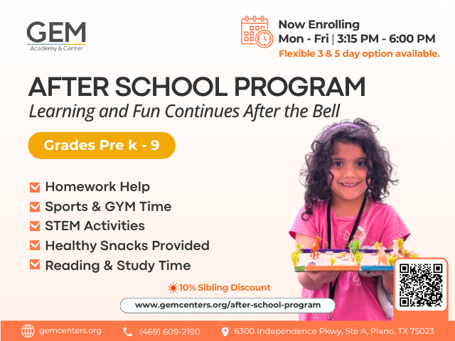 GEM Academy Civic Youth Leadership Program flyer for grades 8-12, Sundays 3-5 PM, featuring students holding certificates with program leaders