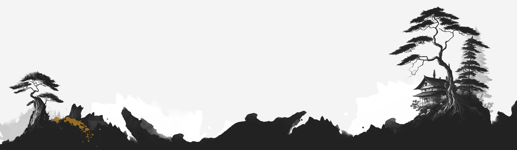 Illustration of mountain landscape with japaneese-style buildings.