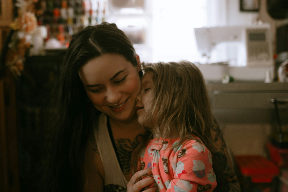 Content mother caring for her young child