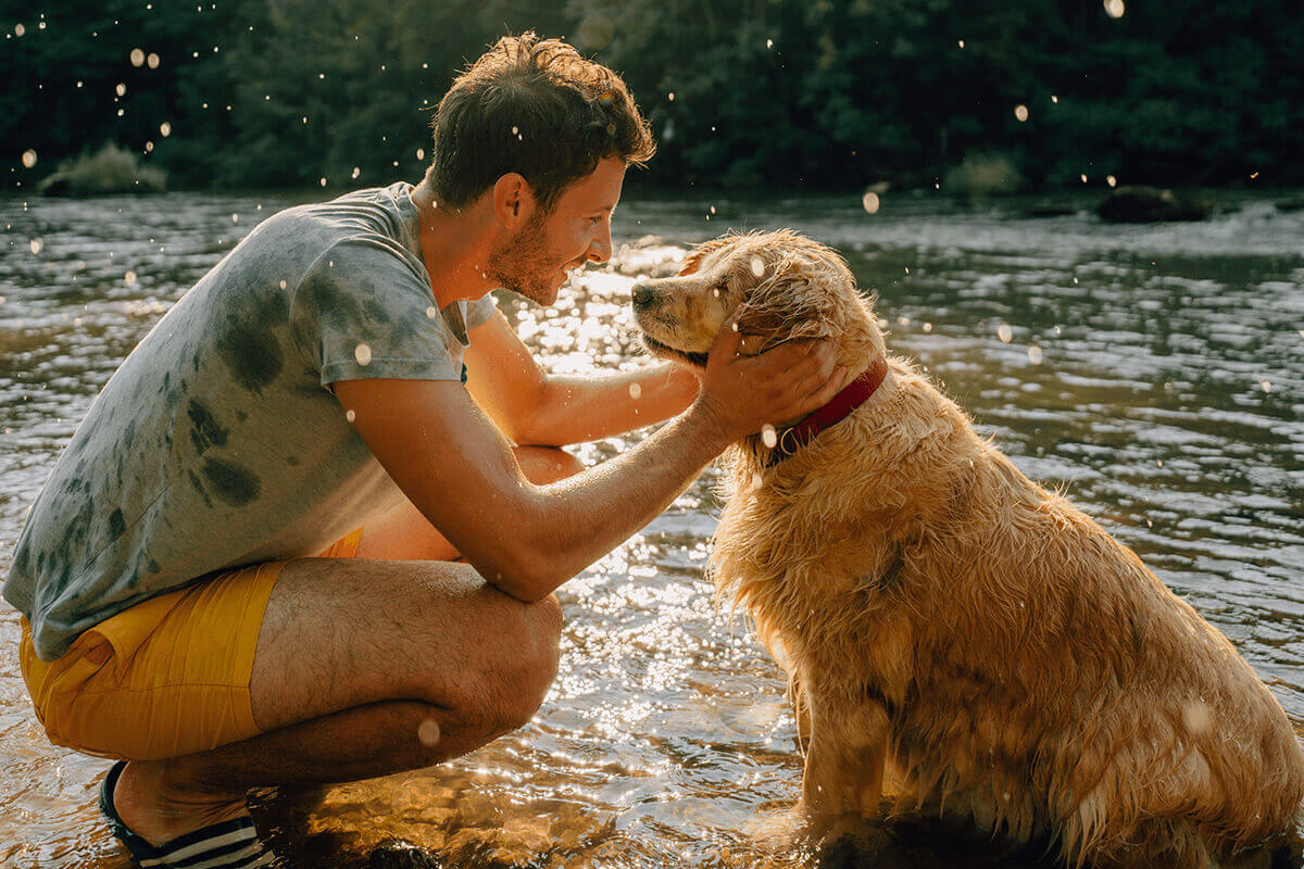 Person with their dog by the water