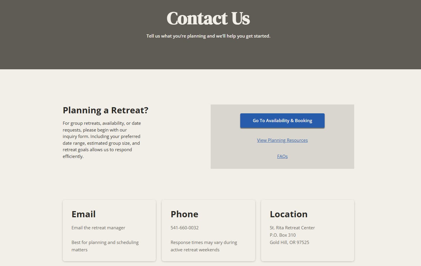 A clip from St Rita's website showing a section of the contact page and