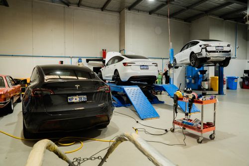 EV Hybrid Smash repairs team at work in Osborne Park workshop, Perth