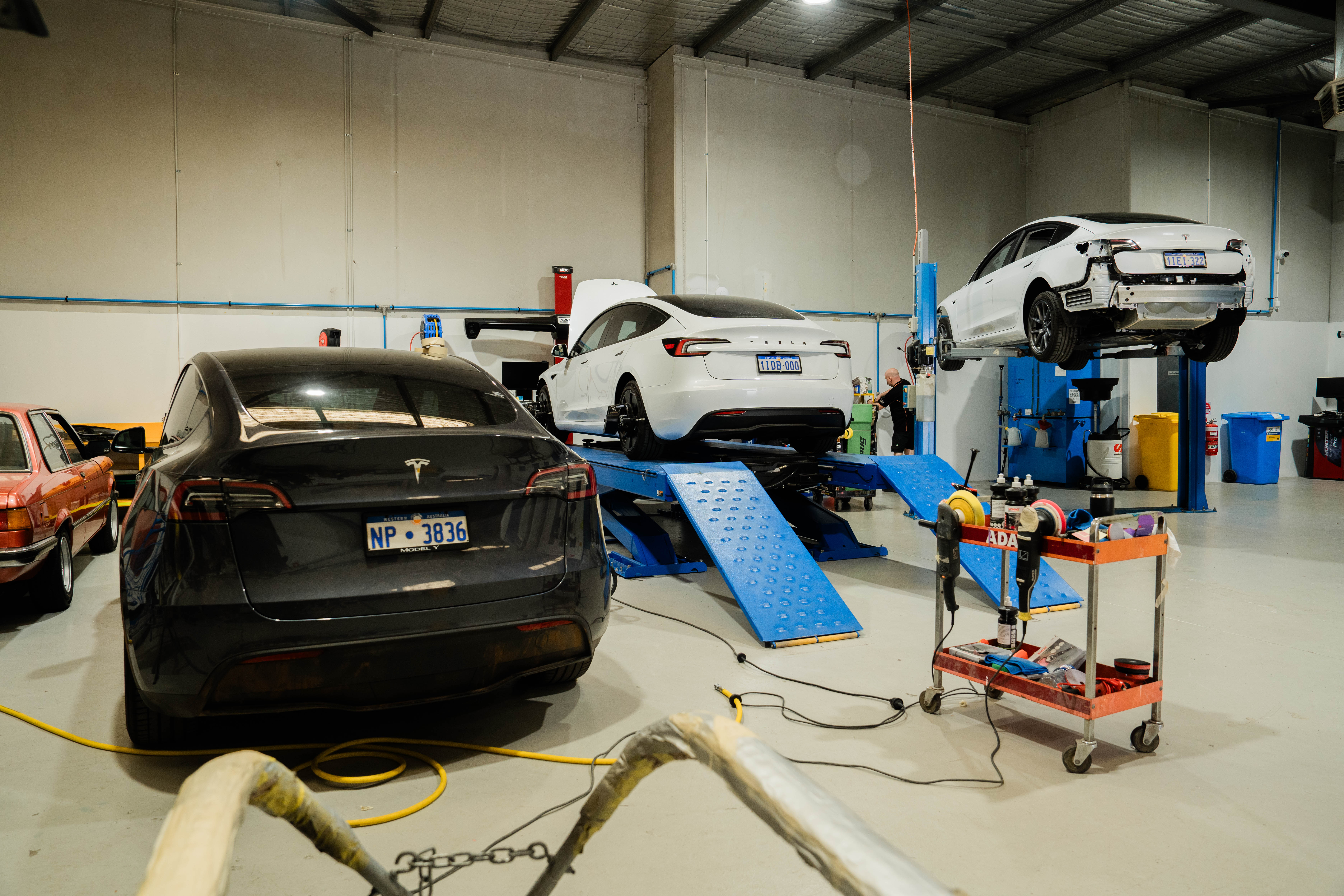 EV Hybrid Smash repairs team at work in Osborne Park workshop, Perth