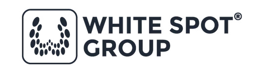White Spot Group logo with a stylized U-shaped design composed of dots inside a square.