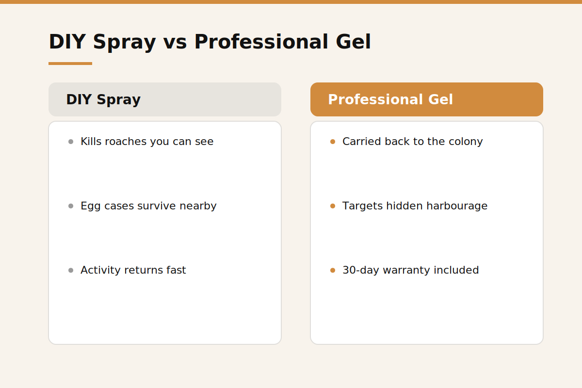 DIY spray versus professional gel treatment for cockroaches