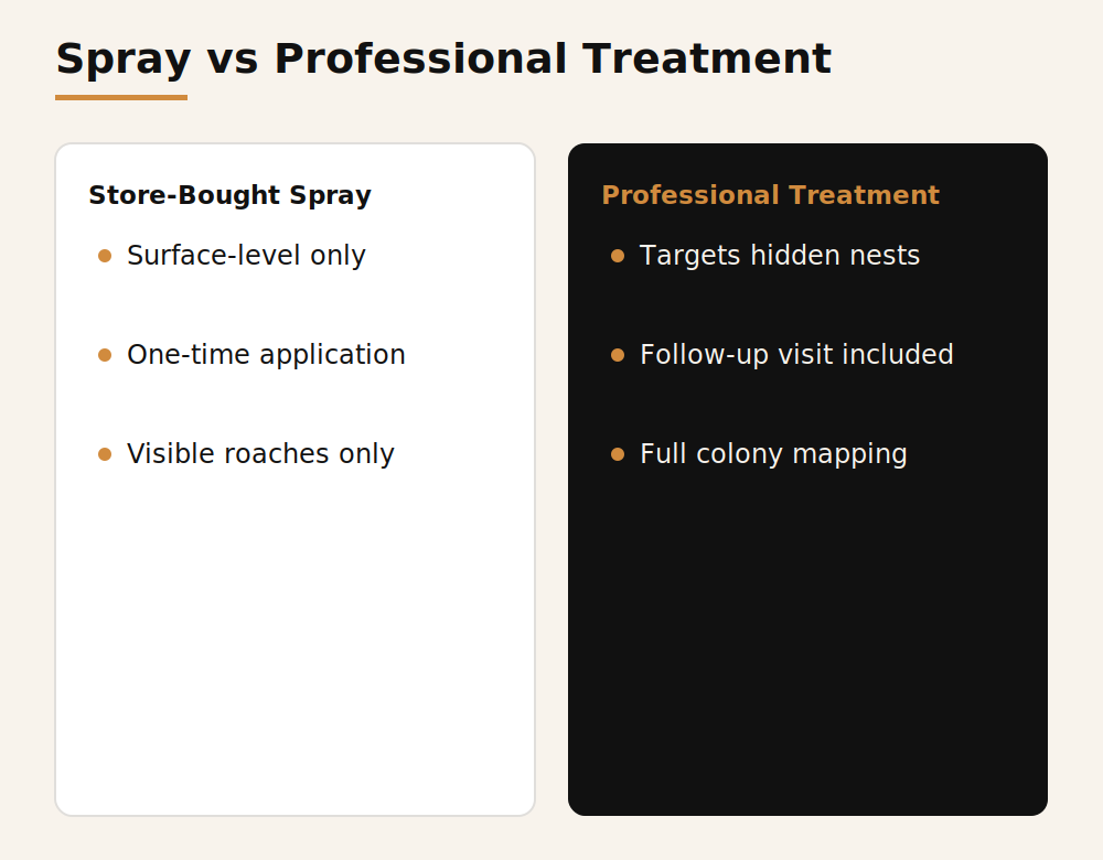 Comparison of store-bought cockroach spray versus Santera's professional cockroach treatment in Dubai