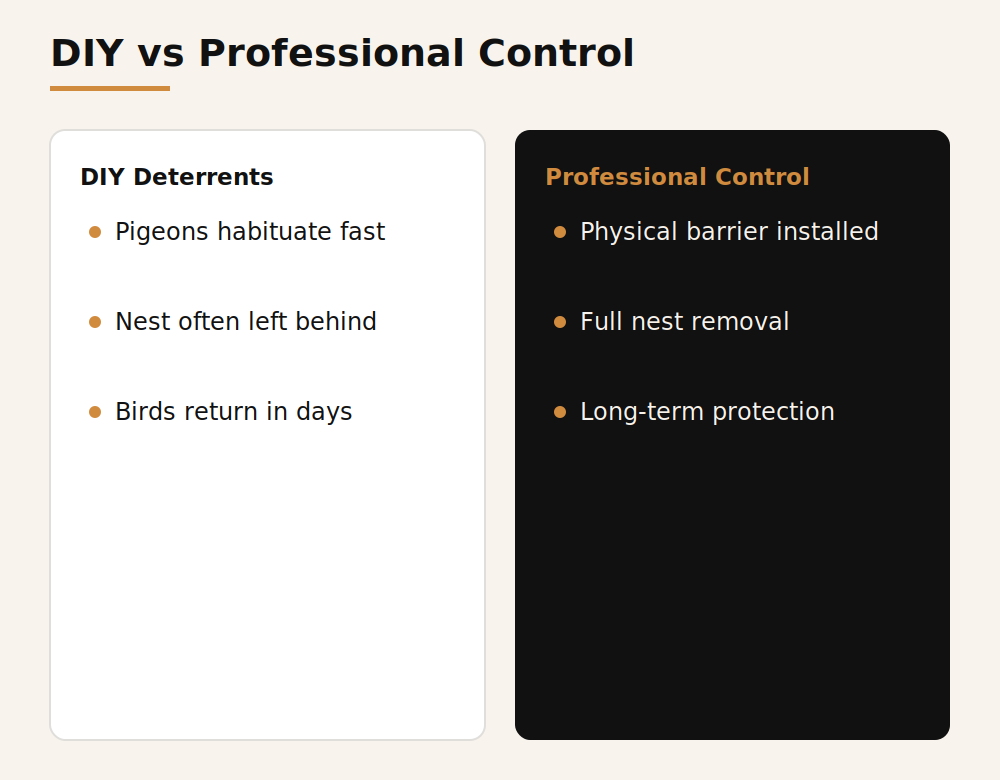 Comparison of DIY pigeon deterrents versus professional pigeon control in Dubai