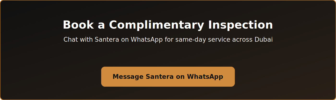 Book a complimentary inspection with Santera on WhatsApp banner