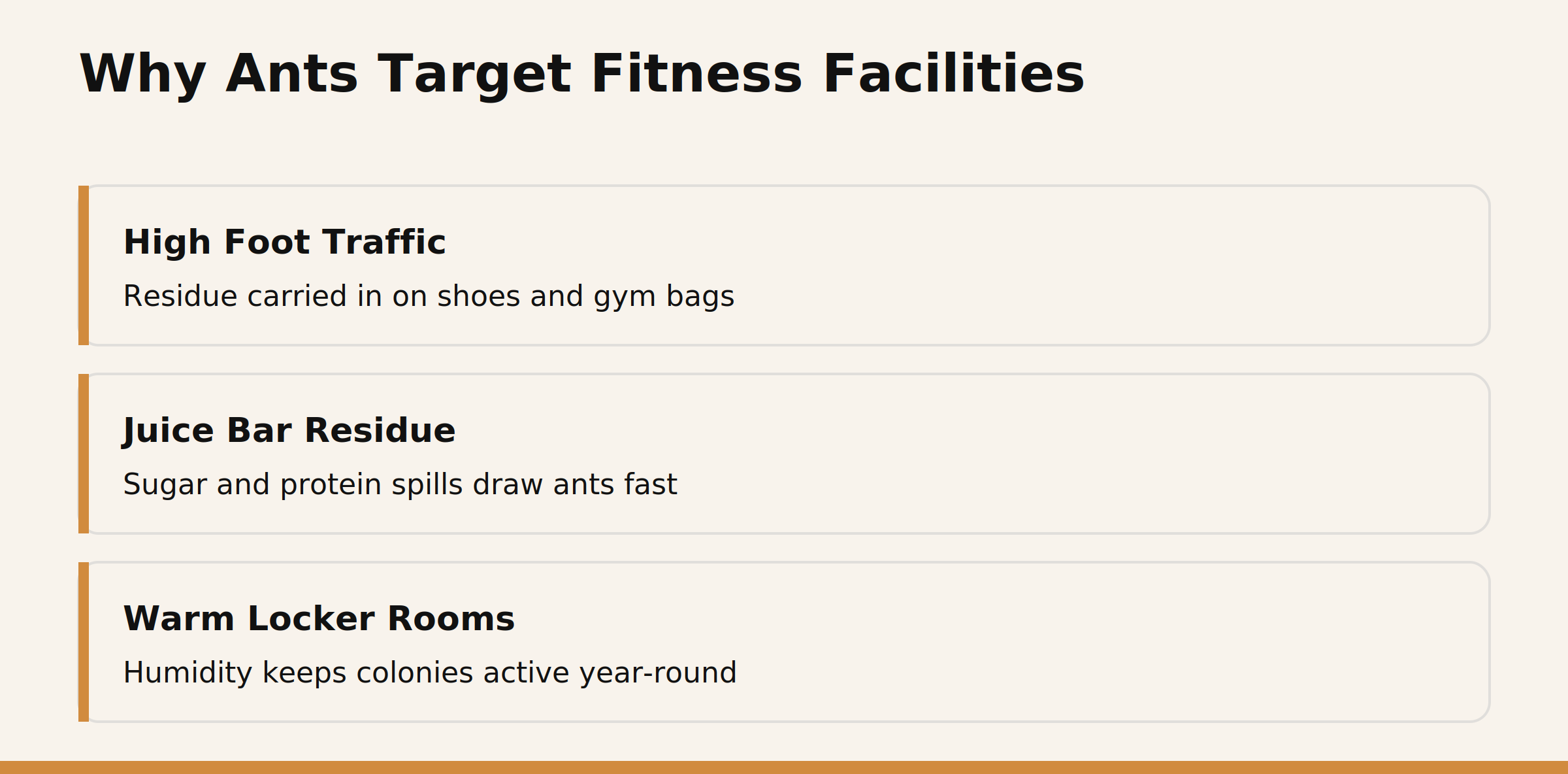 Why ants target fitness facilities: foot traffic, juice bars and locker rooms