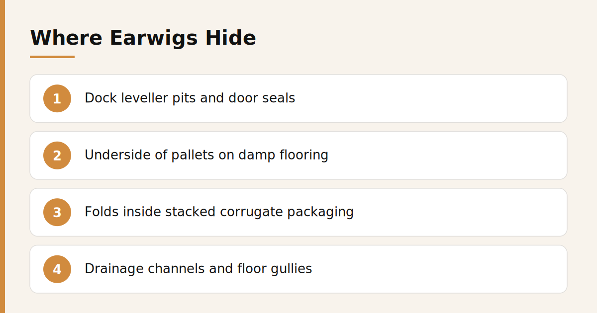 Common earwig hiding spots in Dubai warehouses and logistics facilities