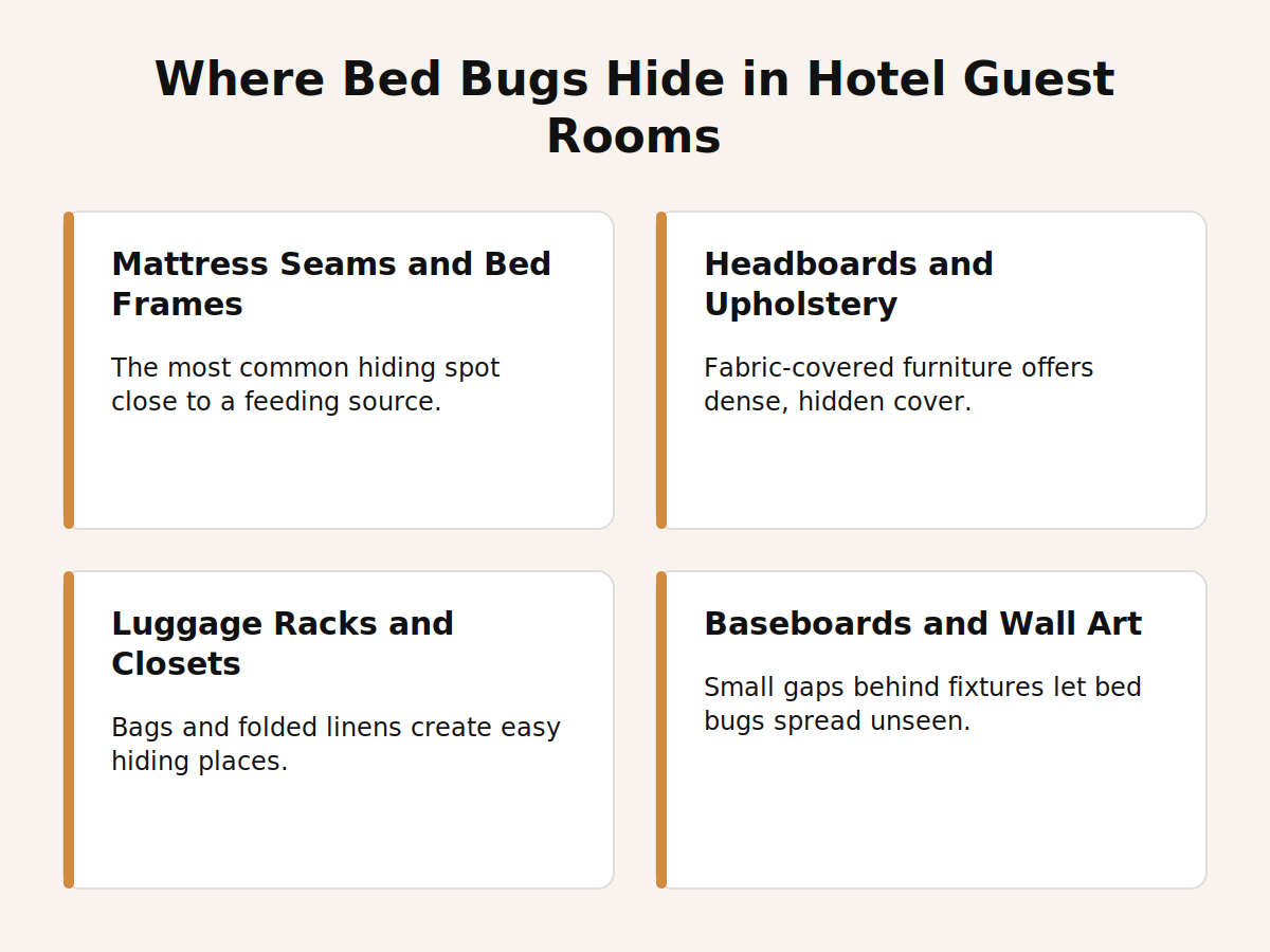 Where bed bugs hide in Dubai hotel guest rooms: mattress seams, headboards, luggage racks and baseboards