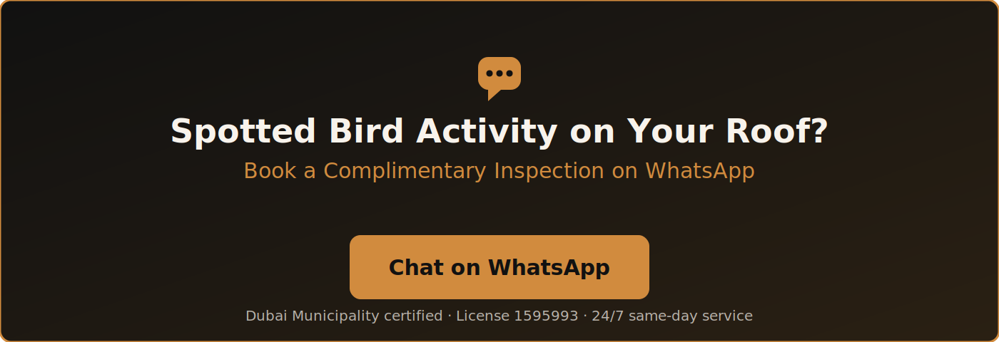 Message Santera on WhatsApp for same-day bird control across Dubai