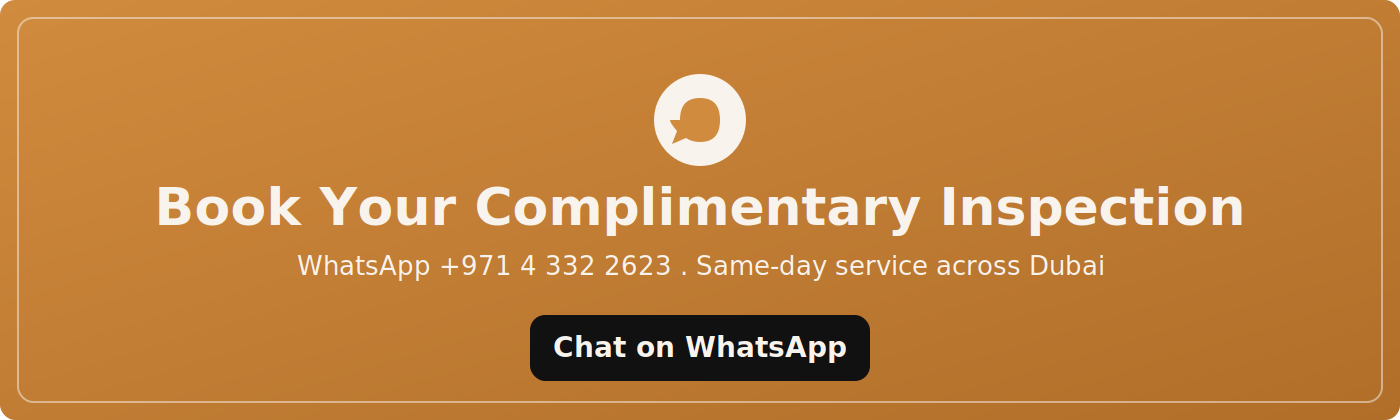 Book your complimentary tick inspection via WhatsApp, same-day service across Dubai