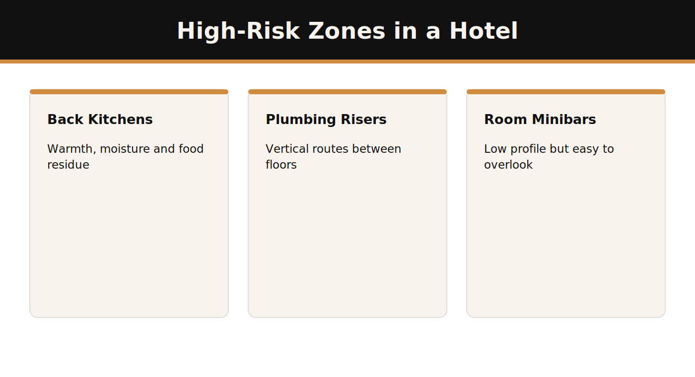 High-risk cockroach zones in a Dubai hotel infographic
