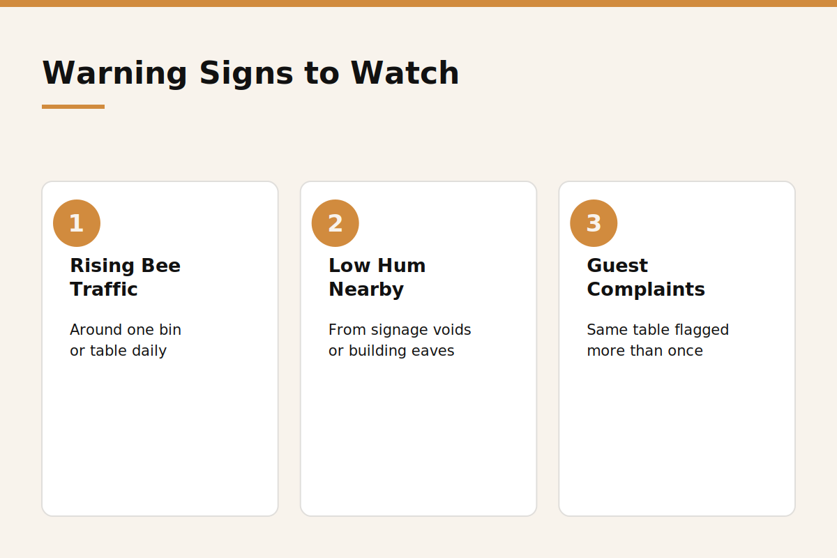Warning signs of bee activity near a Dubai restaurant infographic