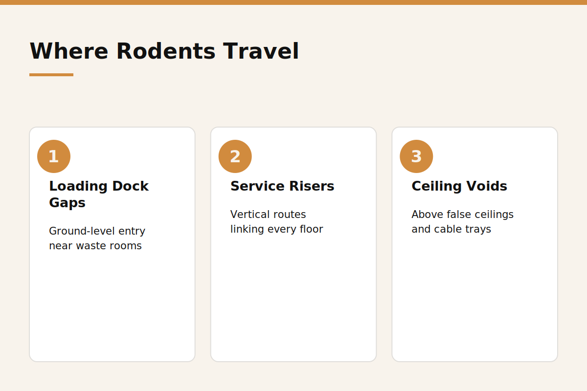 Where rodents travel inside a Dubai commercial building infographic
