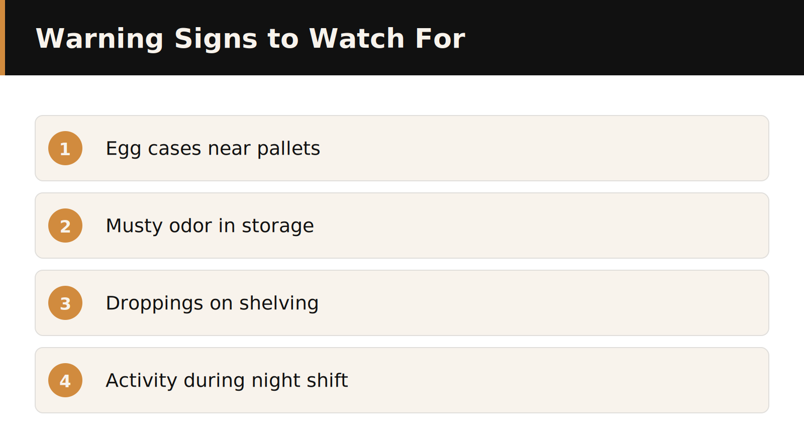 Warning signs of cockroaches in a Dubai warehouse infographic