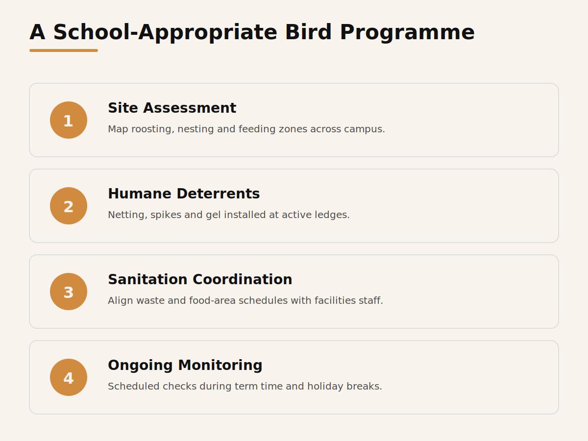 A school-appropriate bird control programme