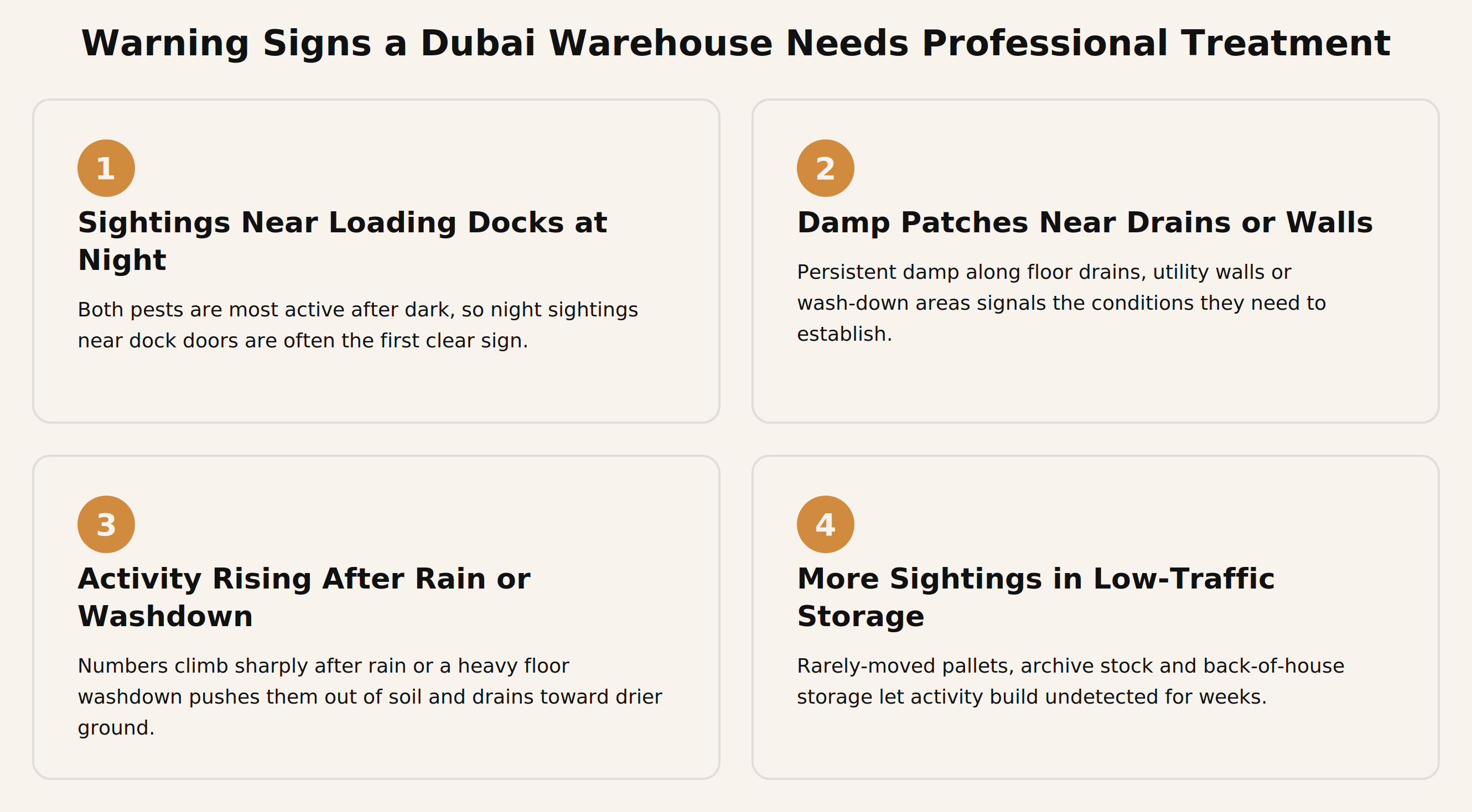 Warning signs a Dubai warehouse needs professional centipede and millipede control