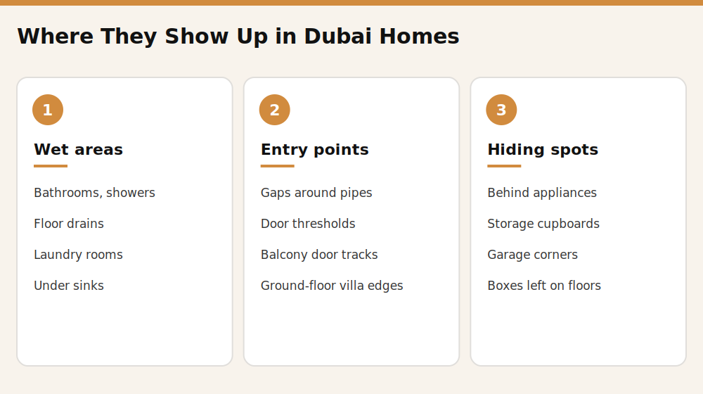 Where house centipedes show up in Dubai homes