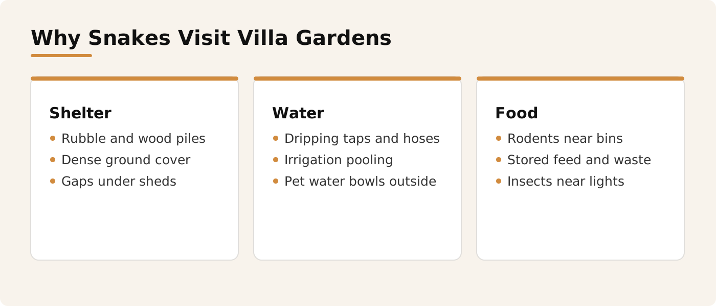 Why snakes visit villa gardens