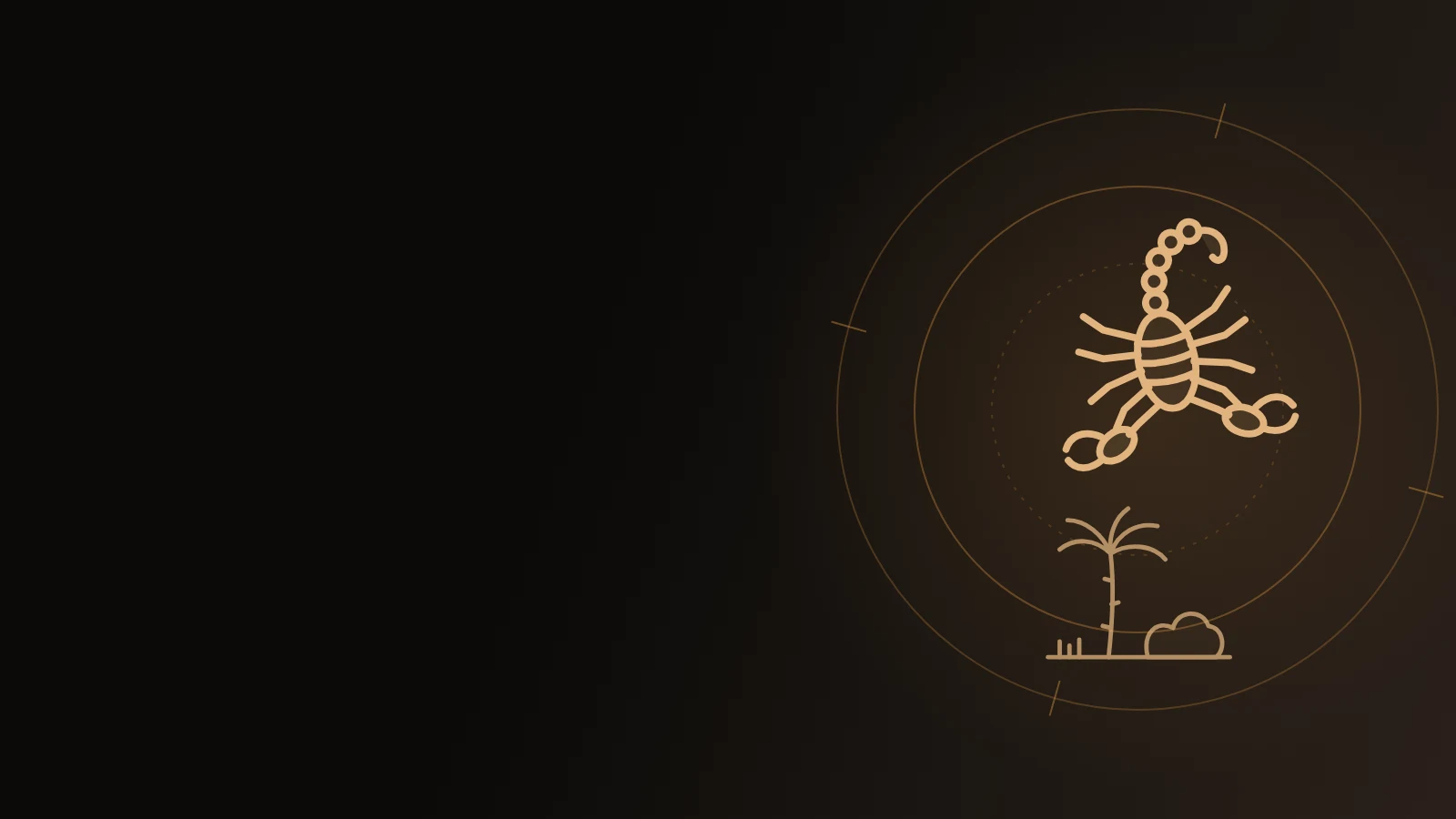 Scorpion line drawing in Santera's brand rings beside a garden palm
