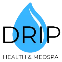 A logo that looks like a water droplet with DRIP Health & MedSpa written on the water droplet.